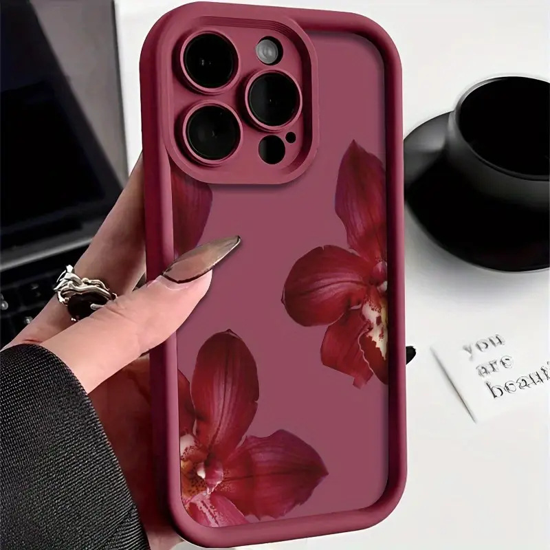 Wine Red Orchid Flower Pattern - Phone Accessories Red recension och pris