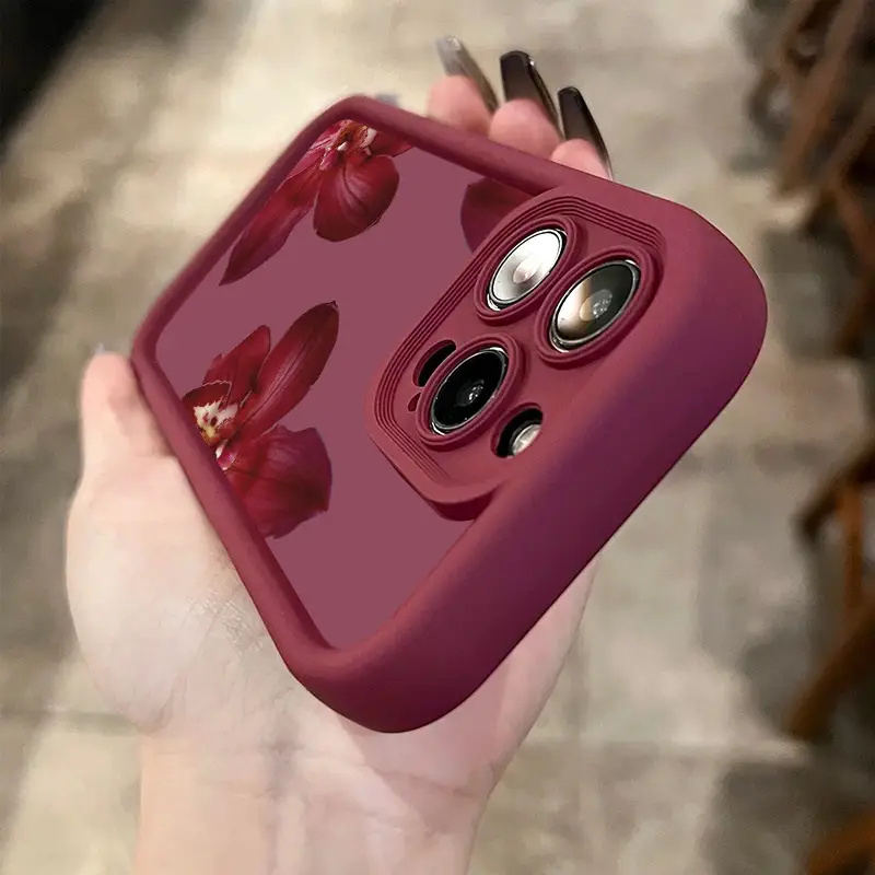 Wine Red Orchid Flower Pattern - Phone Accessories Red recension och pris