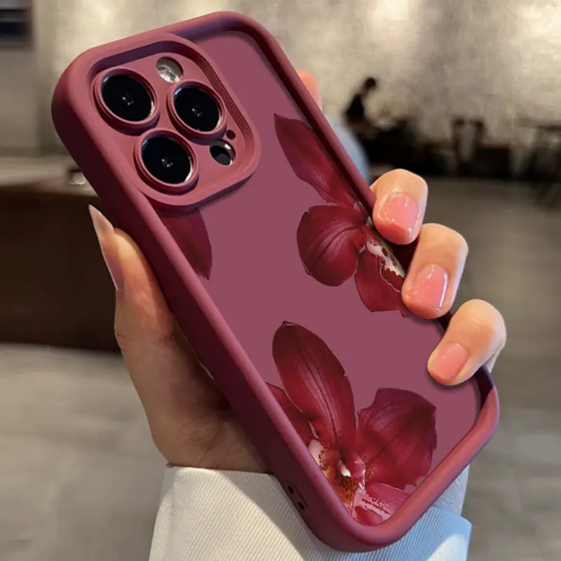 Wine Red Orchid Flower Pattern - Phone Accessories Red recension och pris