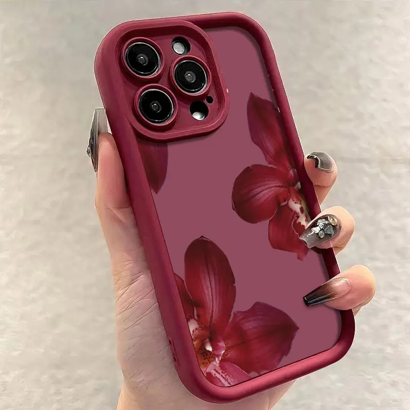Wine Red Orchid Flower Pattern - Phone Accessories Red recension och pris